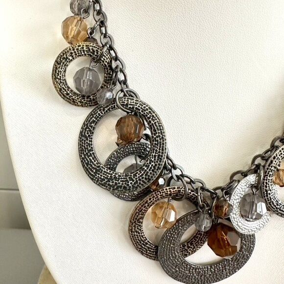 Premier Designs Necklace Gunmetal Antiqu Look Two Tone Beaded Collar Cluster - Picture 2 of 4